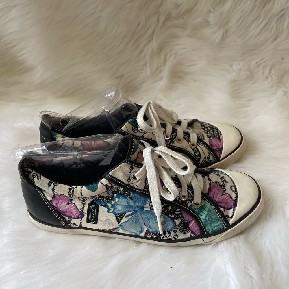 Coach Barrett multi color sneakers with black leather trim .